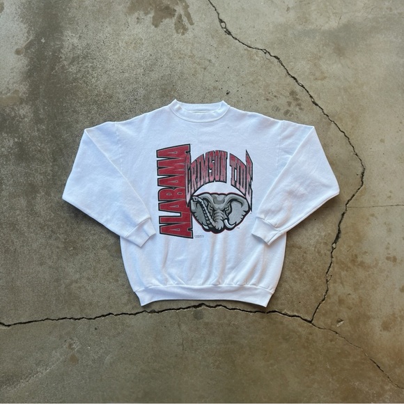 TULTEX SIZE LARGE WHITE CREWNECK ALABAMA CRIMSON TIDE VINTAGE 90s elephant - Picture 1 of 3